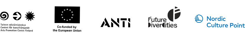 Logos: Arts Promotion Centre Finland, Co-founded by European union, ANTI Festival, Future DiverCities, Nordic Culture Point