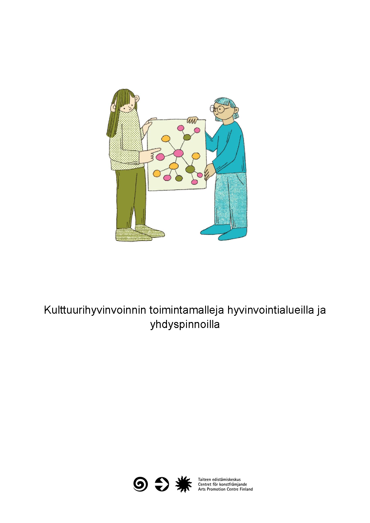 Julkaisun kansi. Kaksi piirroshahmoa osoittaa ajatuskarttaa.