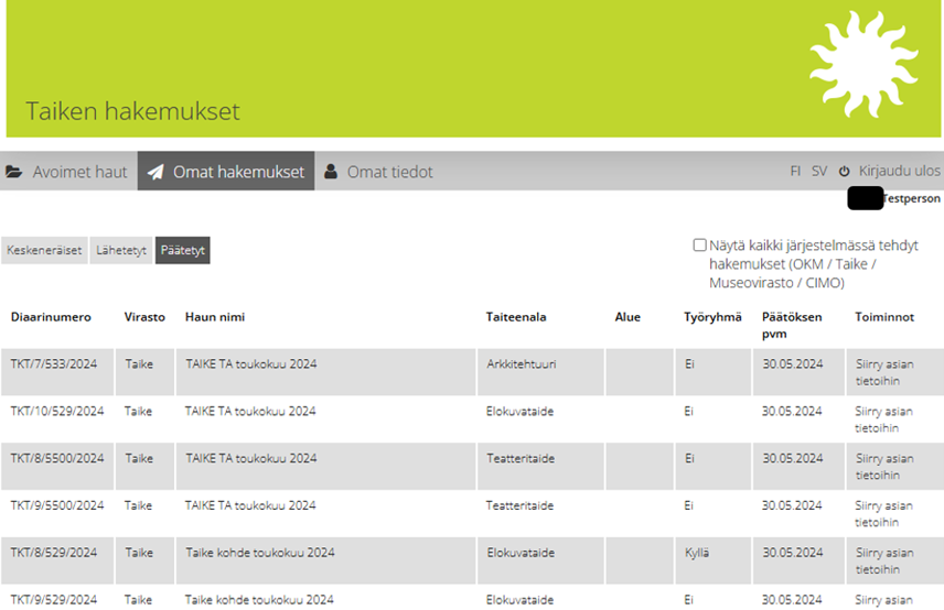 Kuvakaappaus Salama-järjestelmästä.