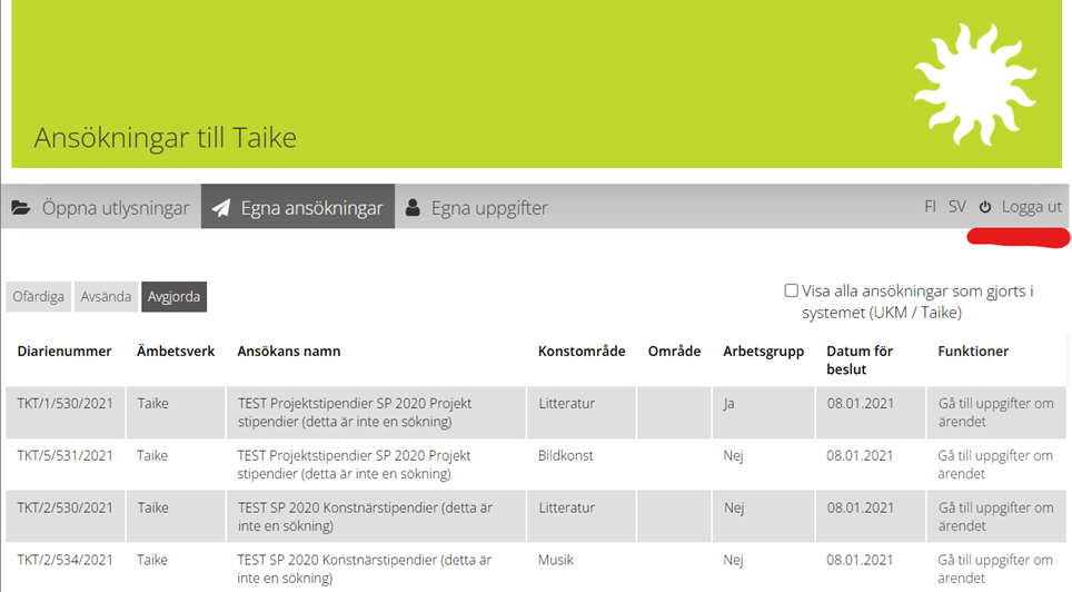 Kuvakaappaus Salama-järjestelmästä.