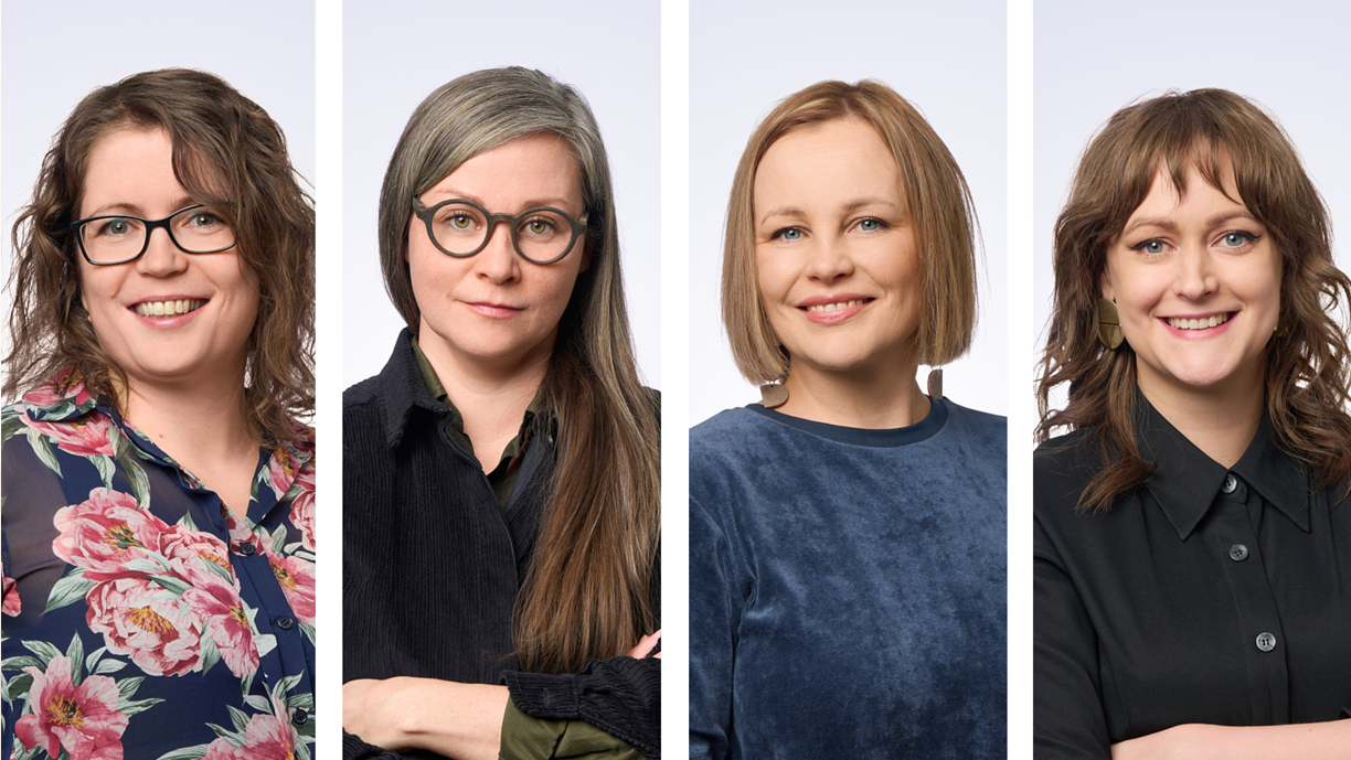 Neljä Luovan verkon työntekijää yhdistettynä yhteen kuvaan.