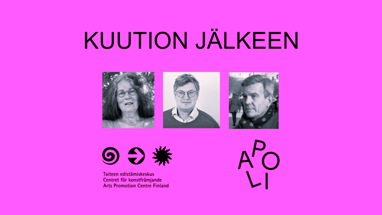 Aniliininpunaisella taustalla teksti "Kuution jälkeen" ja keskustelijoden kasvokuvat.