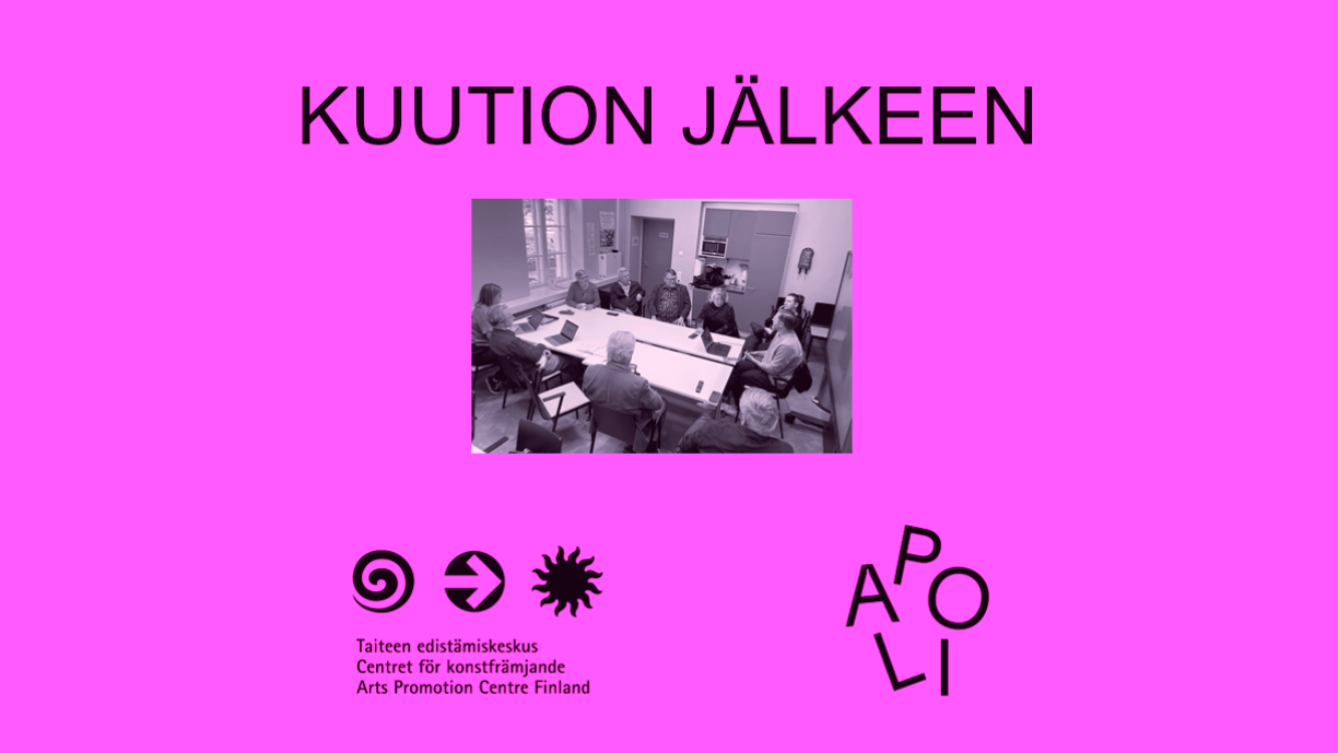 Aniliininpunaisella taustalla tekti "Kuution jälkeen", yhteiskuva keskustelutilaisuudesta sekä Taiken ja Apolin logot.