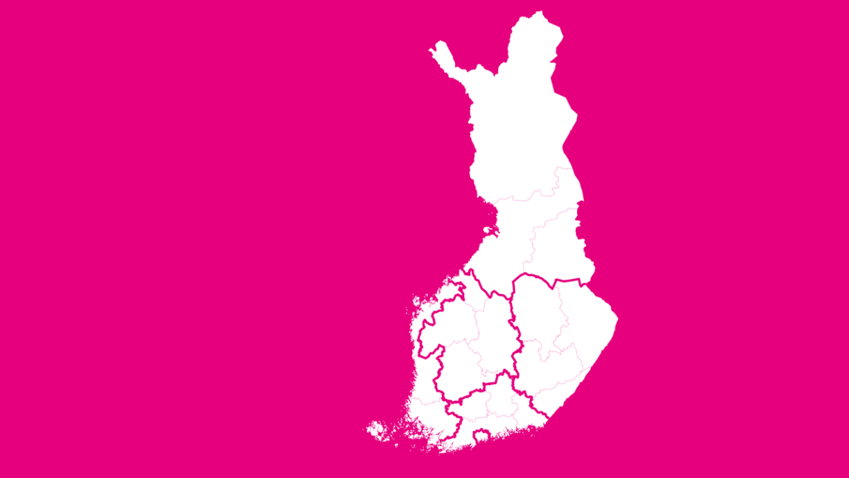 Suomen kartta, johon on piirretty uudet alueet