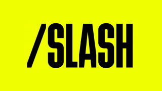 Kirkkaankeltaisella taustalla musta teksti /SLASH.