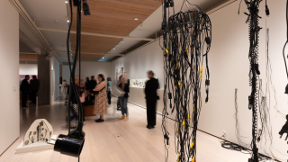 Ihmisiä taidenäyttelyssä.