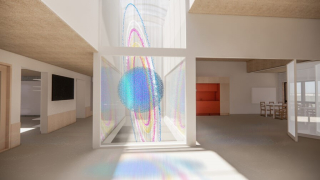 Veistosmainen taideteos päiväkodin aulatilassa