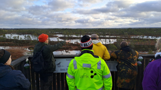 Ihmisiä katsomassa maisemaa näköalatasanteelta. 