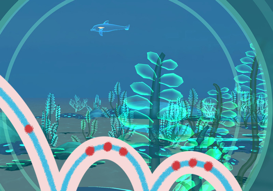 Animoitu maisema meren pohjasta.