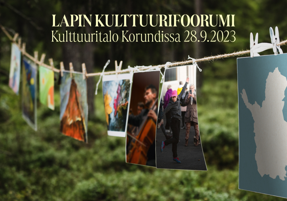 Valokuvia ripustettuna narulle. Taustalla on metsää.