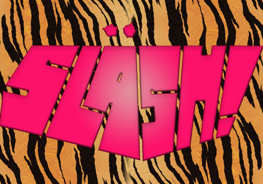 Logo, jossa lukee magentalla SLÄSH! ja taustalla eläinkuosi