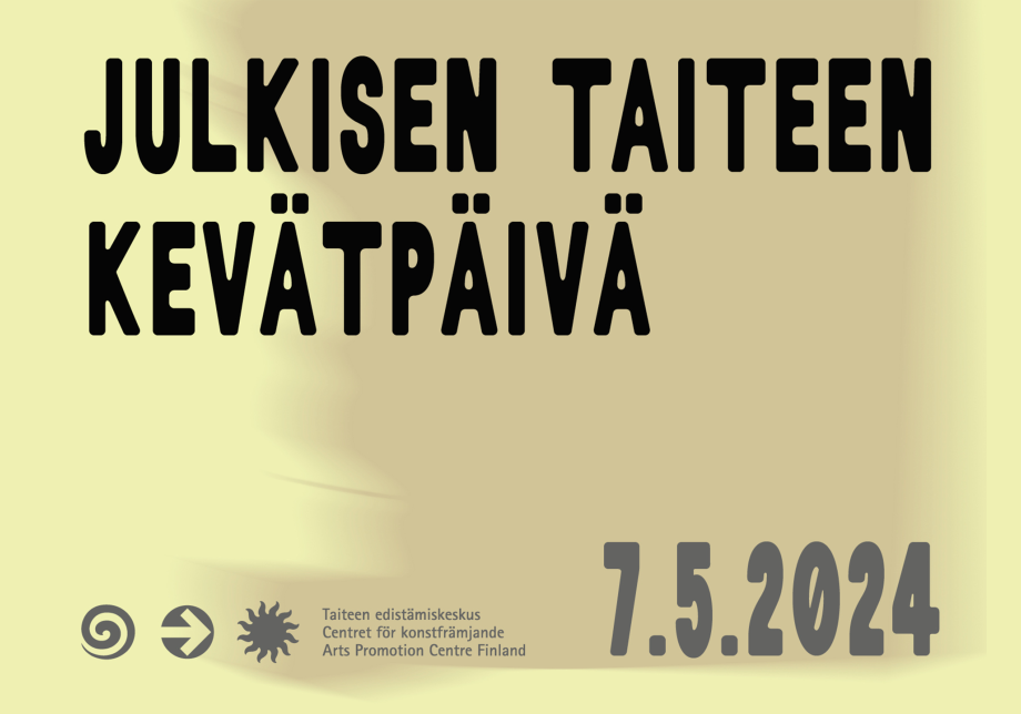 Vaaleanvihreällä taustalla iso teksti "Julkisen taiteen kevätpäivä", Taiken logo sekä päivämäärä 7.5.2024