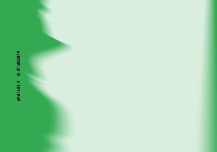 Julkaisun kansi. Vihreällä utuisella taustalla teksti "Julkisen taiteen vuosikatsaus 2024" ja "Annual review of public art".