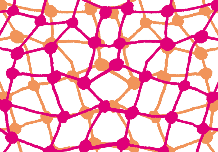 Piirroskuva, jossa moniväristä rihmastoa.