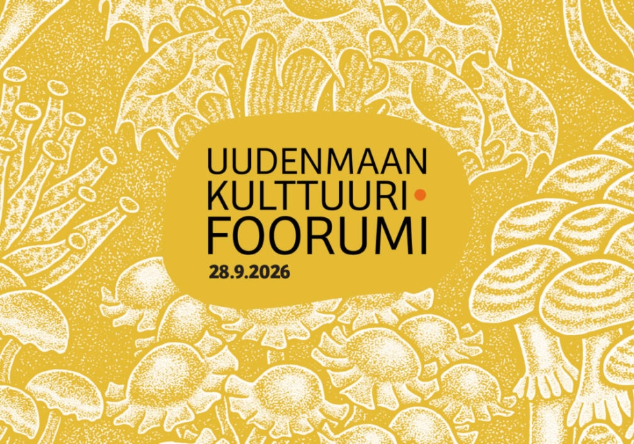 Sienimäistä kuvitusta ja teksti "Uudenmaan kulttuurifoorumi 28.9.2026"