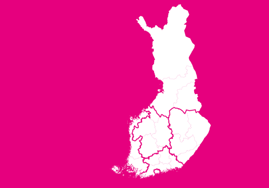 Suomen kartta, johon on piirretty uudet alueet