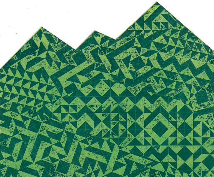 Vihreää kolmiomaista mosaiikkikuviota.